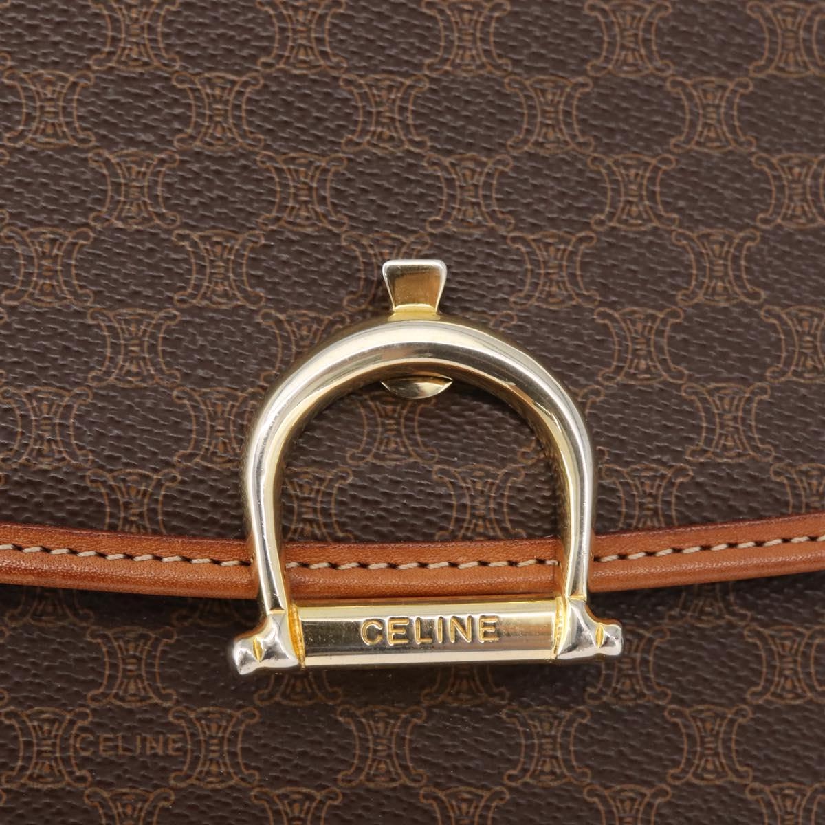 CELINE Macadam Canvas Hand Bag PVC Leather Brown Gold Auth 179420A
