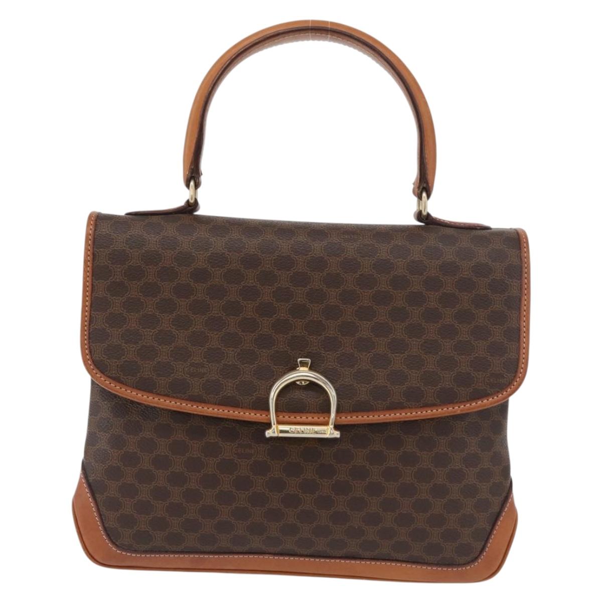 CELINE Macadam Canvas Hand Bag PVC Leather Brown Gold Auth 179420A