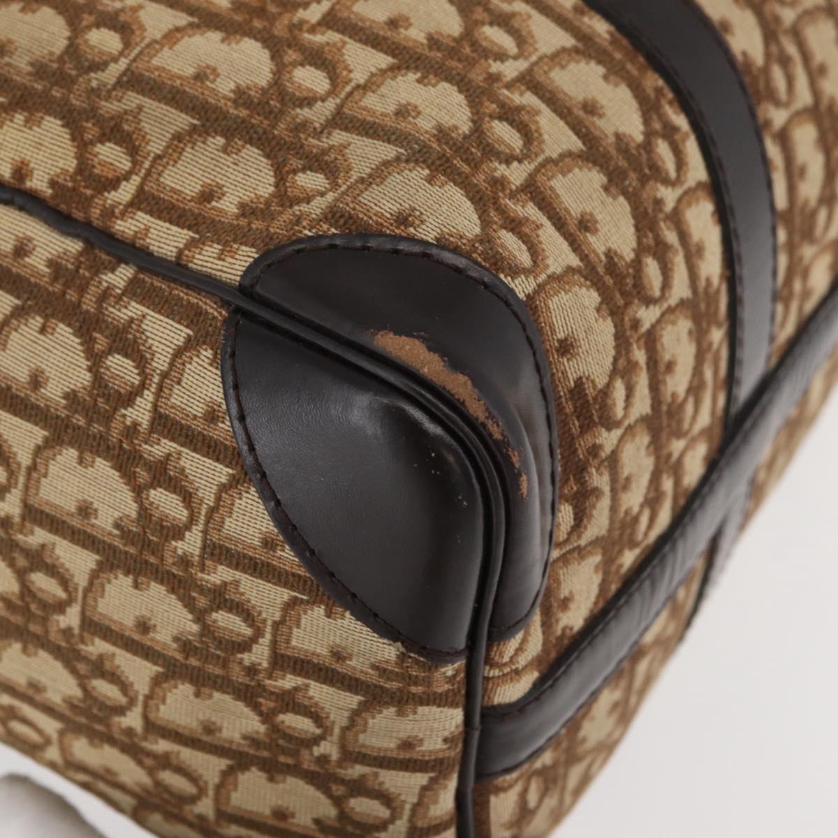Christian Dior Trotter Canvas Hand Bag Brown Gold Auth 179421
