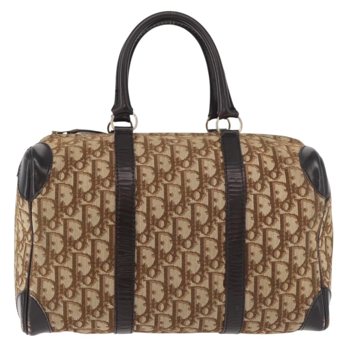Christian Dior Trotter Canvas Hand Bag Brown Gold Auth 179421