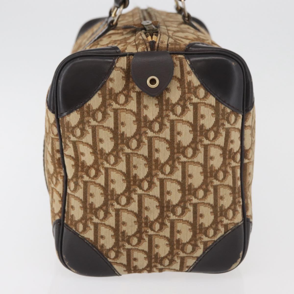 Christian Dior Trotter Canvas Hand Bag Brown Gold Auth 179421