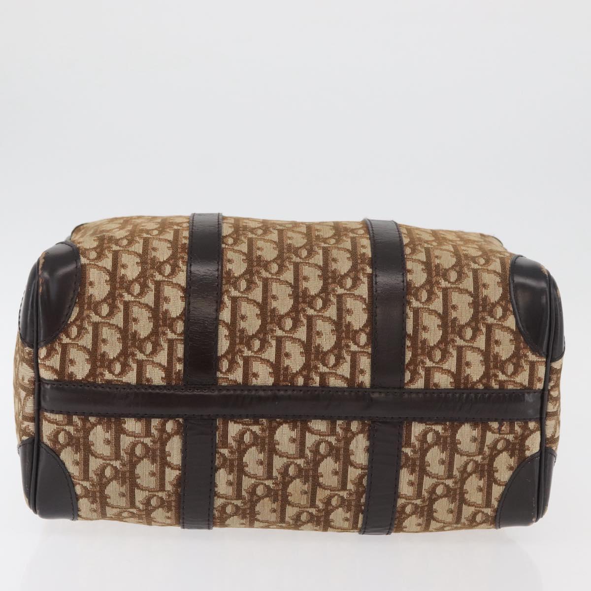 Christian Dior Trotter Canvas Hand Bag Brown Gold Auth 179421