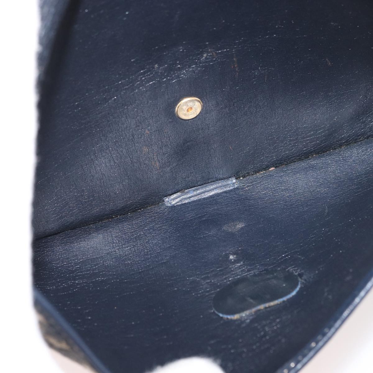 Christian Dior Trotter Canvas Clutch Bag Navy Gold Auth 179422