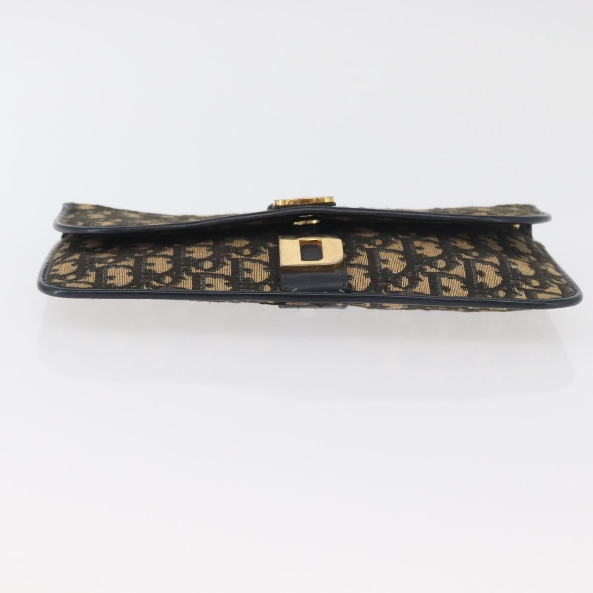 Christian Dior Trotter Canvas Clutch Bag Navy Gold Auth 179422
