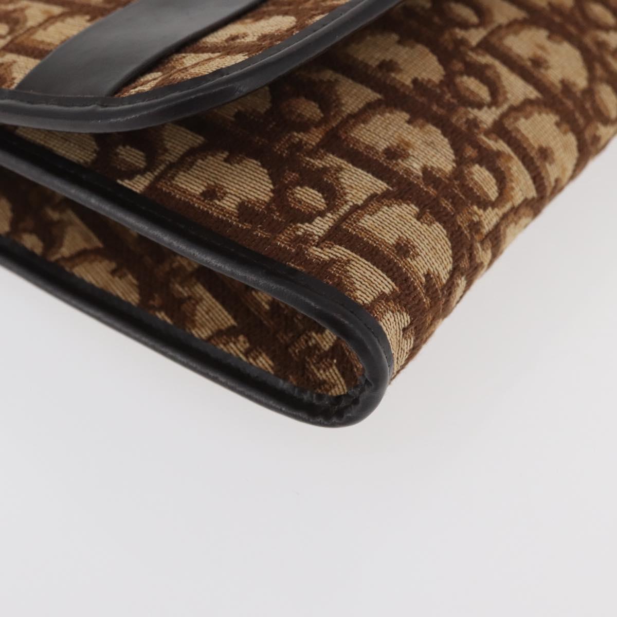 Christian Dior Trotter Canvas Chain Shoulder Bag Brown Gold Auth 179423