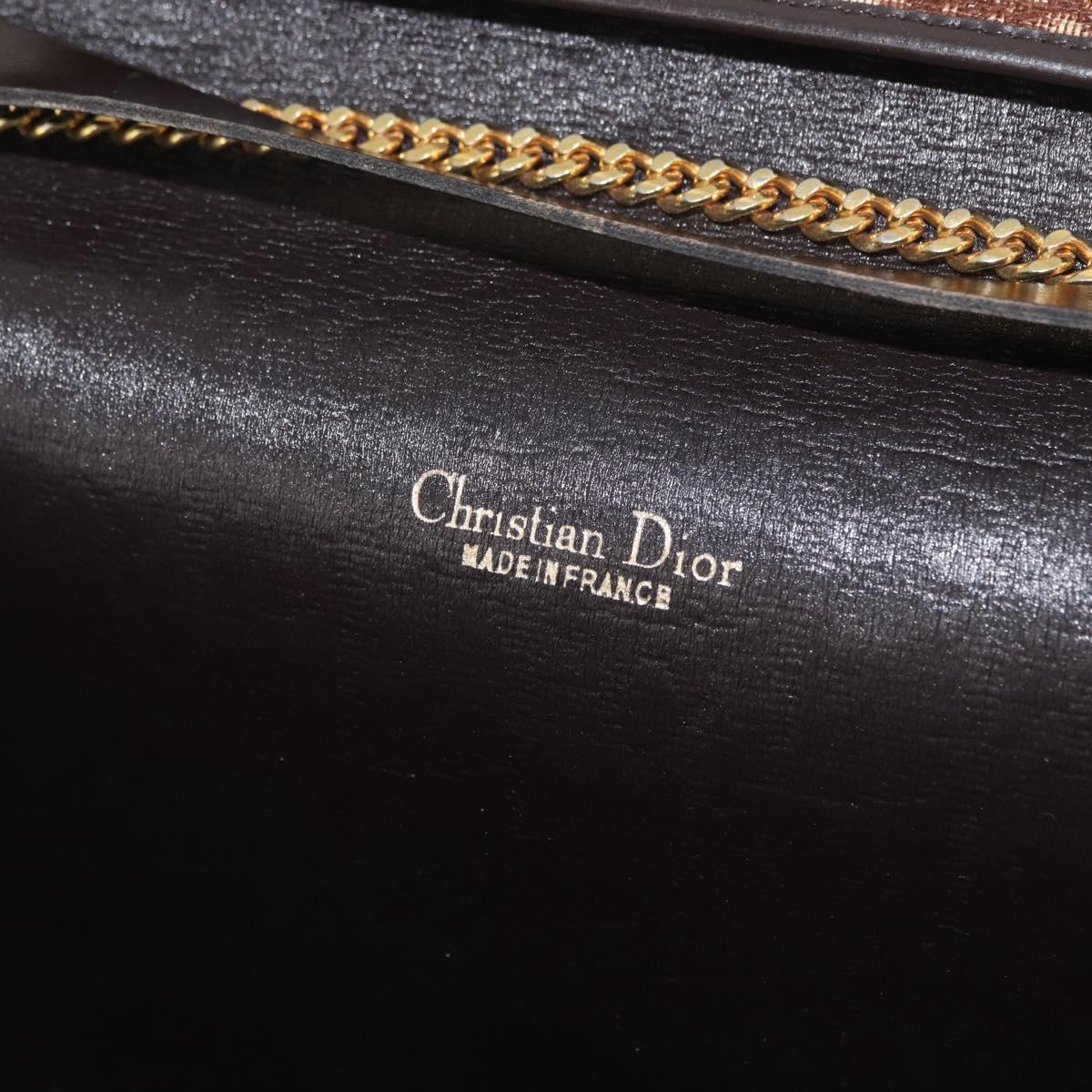 Christian Dior Trotter Canvas Chain Shoulder Bag Brown Gold Auth 179423