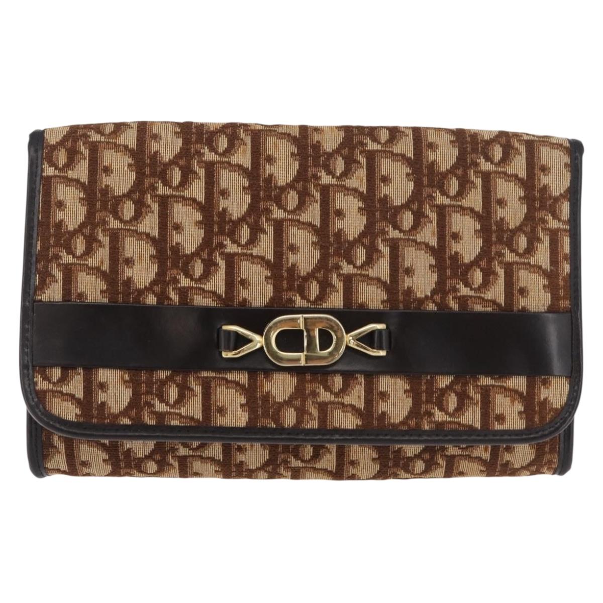 Christian Dior Trotter Canvas Chain Shoulder Bag Brown Gold Auth 179423