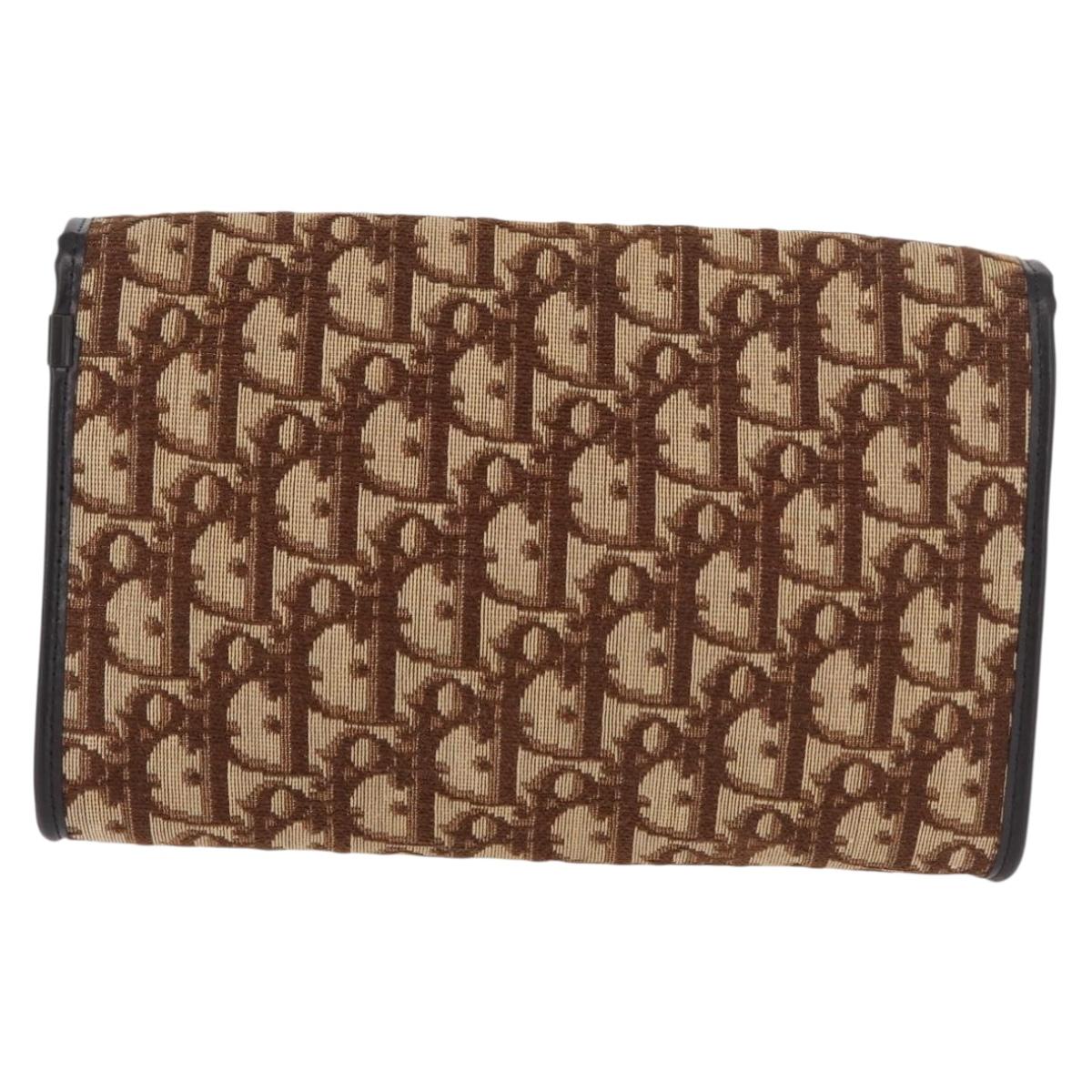 Christian Dior Trotter Canvas Chain Shoulder Bag Brown Gold Auth 179423