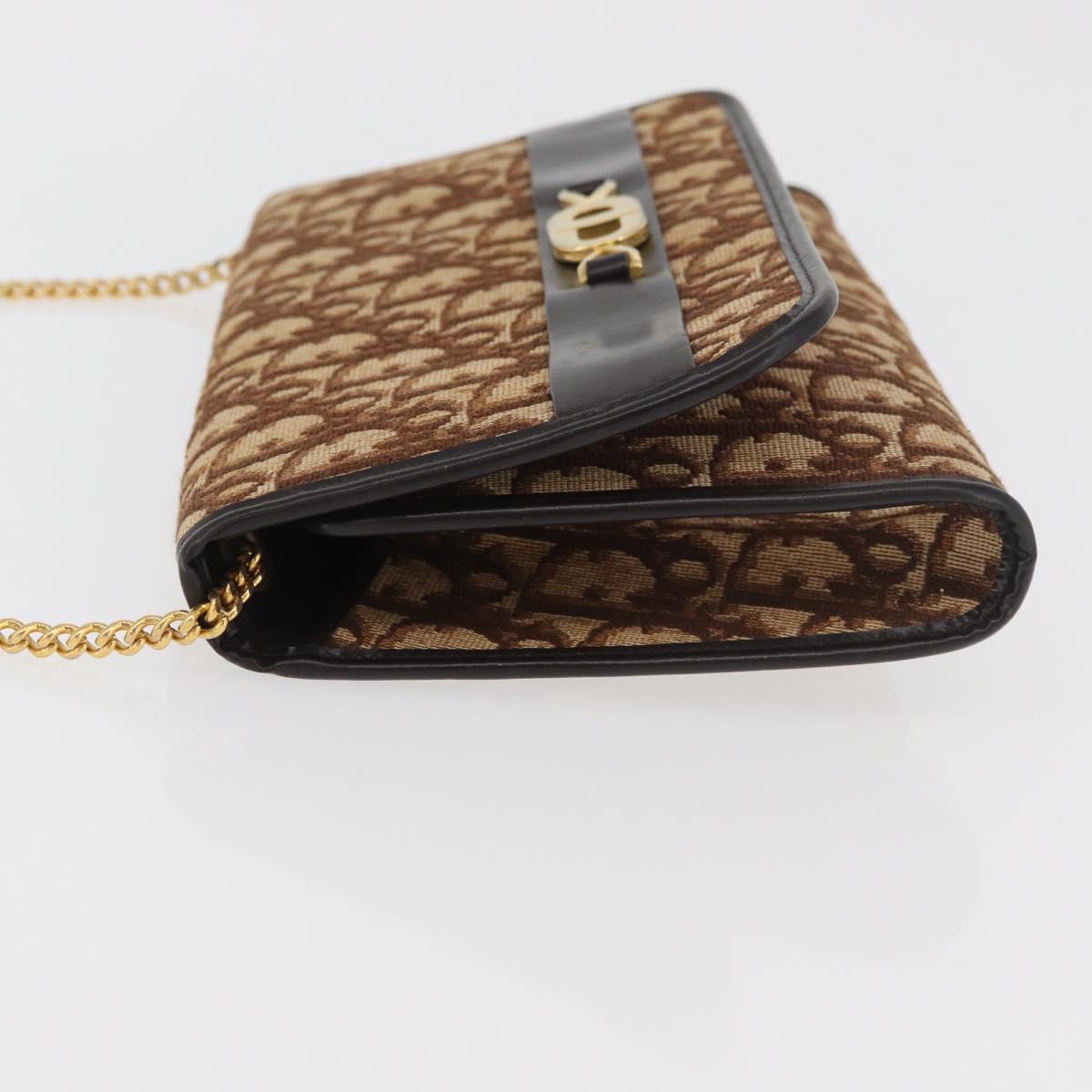Christian Dior Trotter Canvas Chain Shoulder Bag Brown Gold Auth 179423