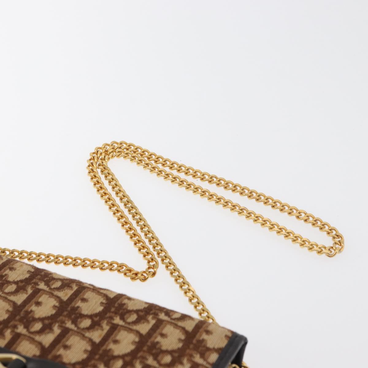 Christian Dior Trotter Canvas Chain Shoulder Bag Brown Gold Auth 179423