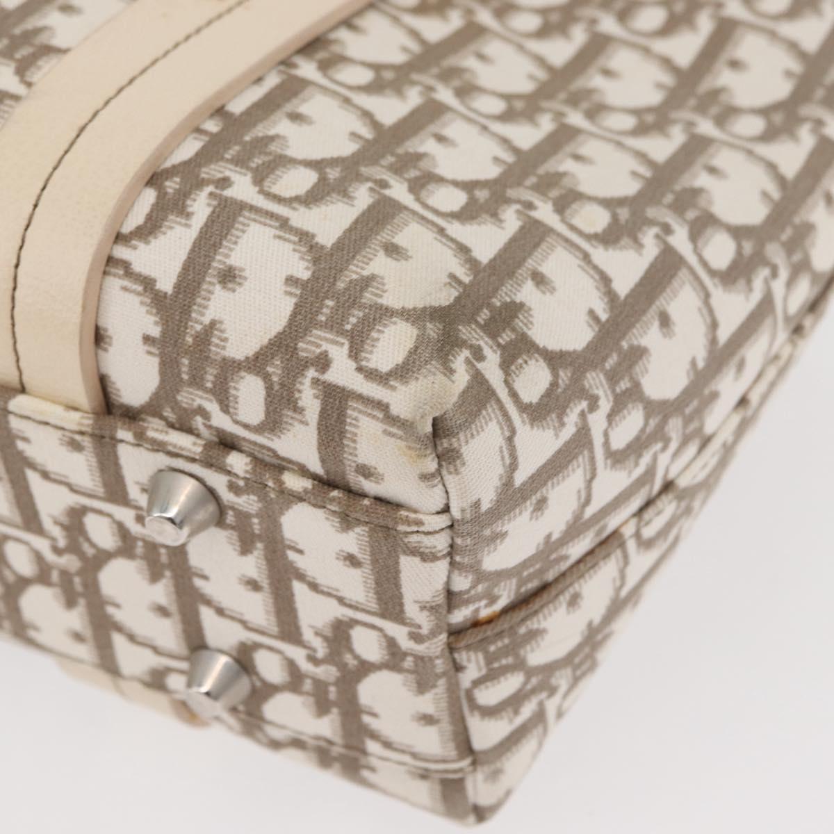 Christian Dior Trotter Canvas Hand Bag Ivory Silver Auth 179424A