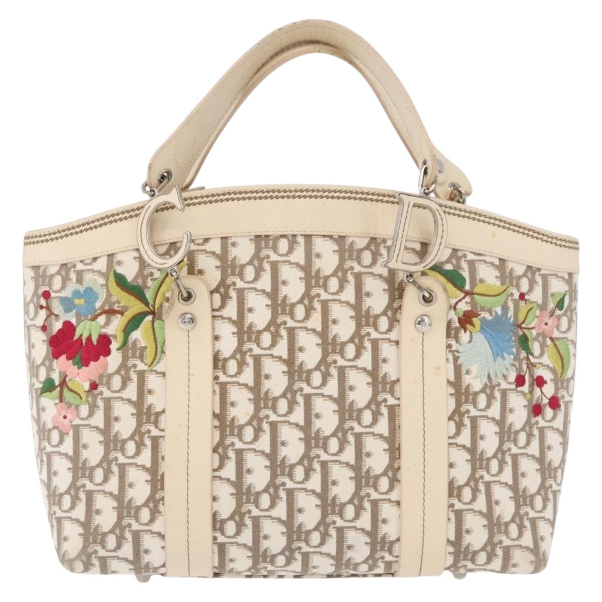 Christian Dior Trotter Canvas Hand Bag Ivory Silver Auth 179424A
