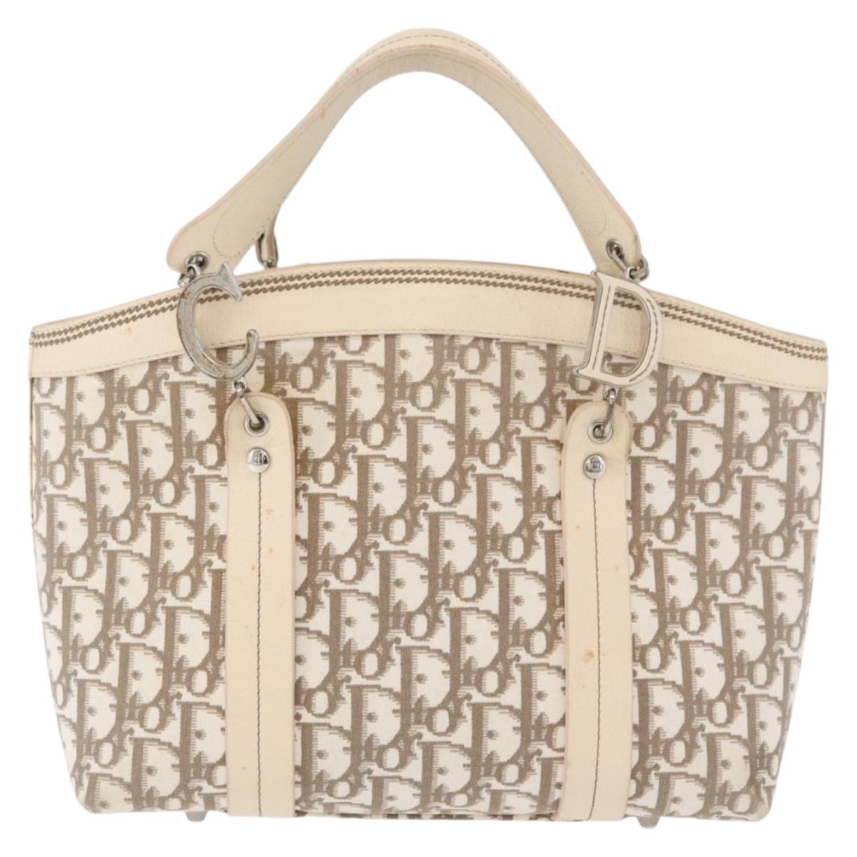 Christian Dior Trotter Canvas Hand Bag Ivory Silver Auth 179424A
