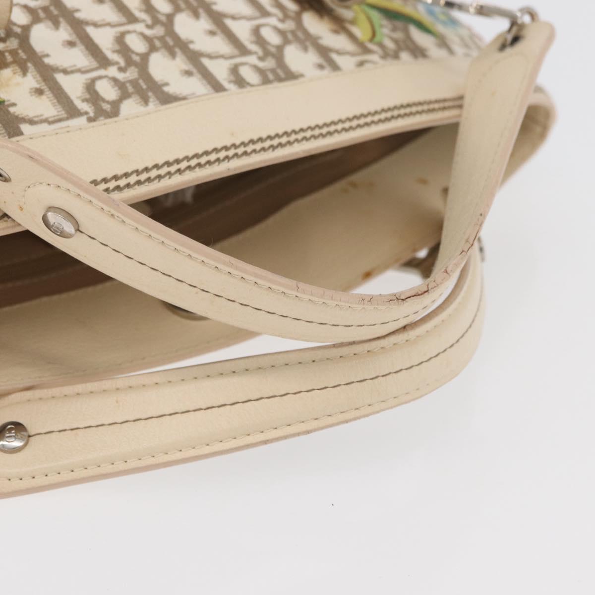 Christian Dior Trotter Canvas Hand Bag Ivory Silver Auth 179424A