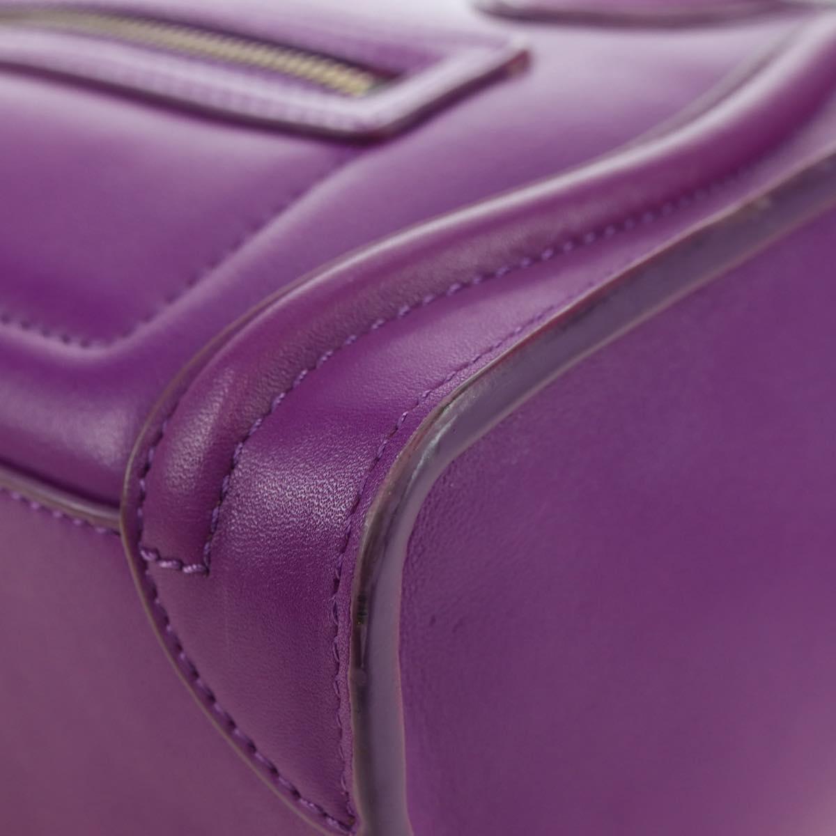 CELINE Luggage Micro Shopper Hand Bag Leather 2way Purple Gold Auth 179426SAV