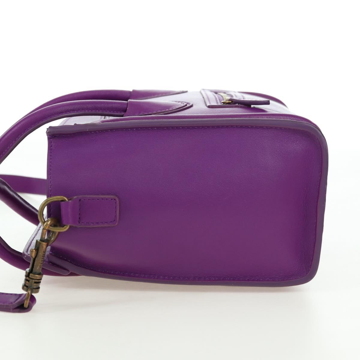 CELINE Luggage Micro Shopper Hand Bag Leather 2way Purple Gold Auth 179426SAV