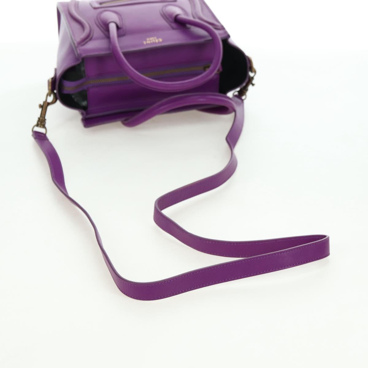 CELINE Luggage Micro Shopper Hand Bag Leather 2way Purple Gold Auth 179426SAV