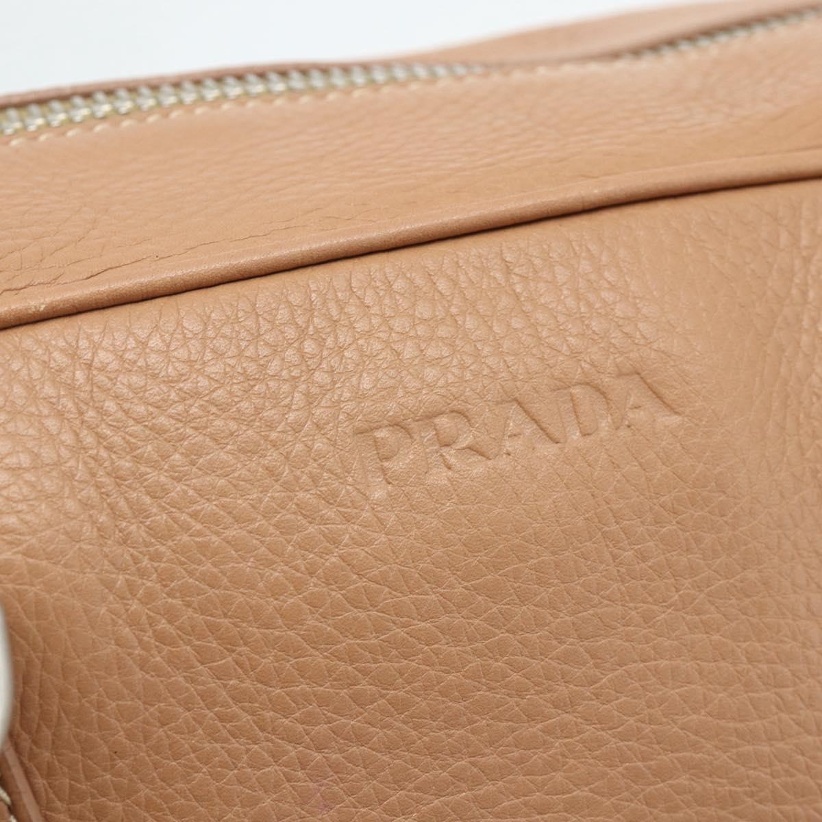 PRADA Shoulder Bag Leather Beige Silver Auth 179431A