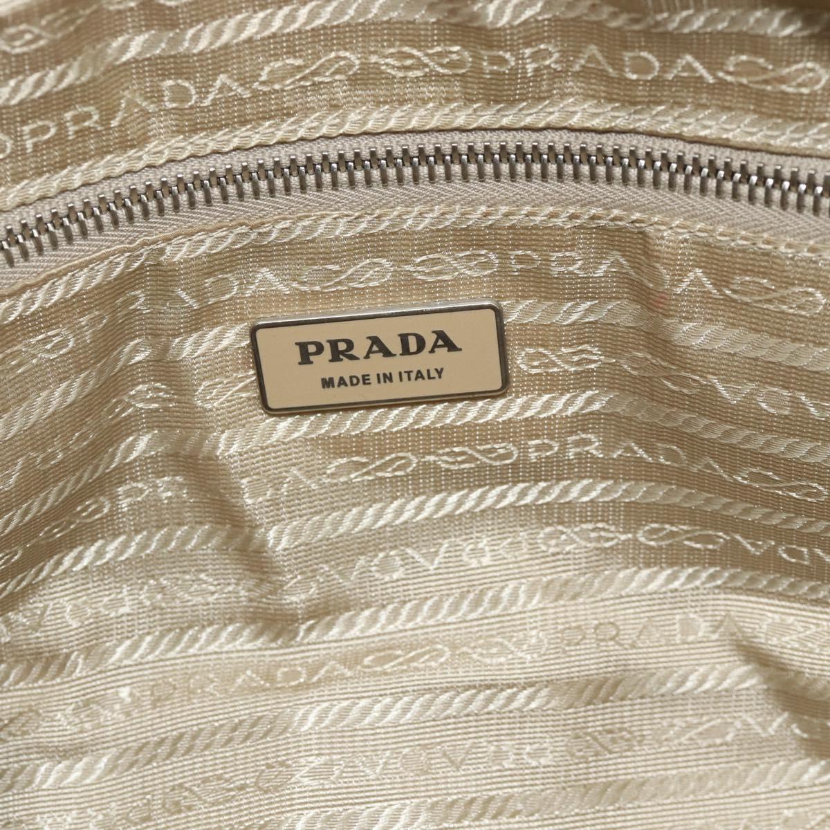 PRADA Shoulder Bag Leather Beige Silver Auth 179431A