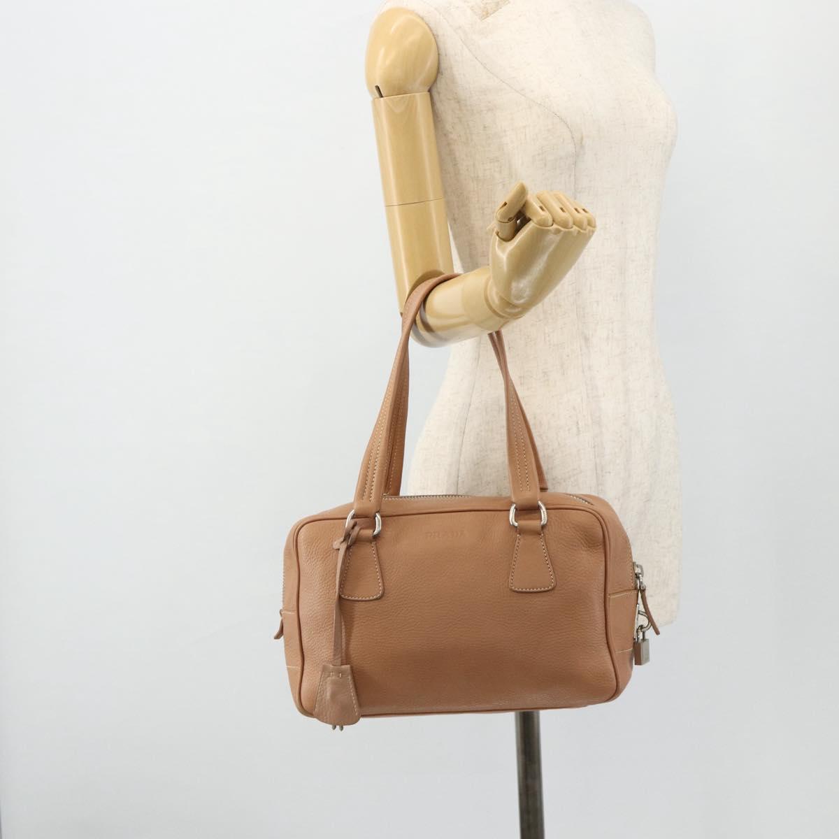 PRADA Shoulder Bag Leather Beige Silver Auth 179431A