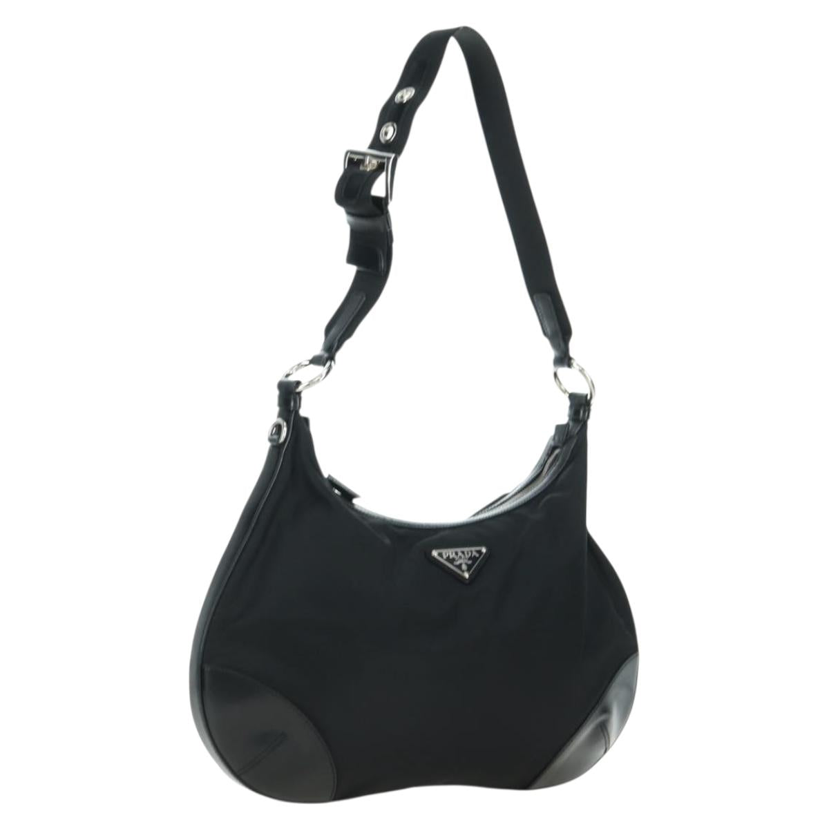 PRADA Shoulder Bag Nylon Black Silver Auth 179432SAV