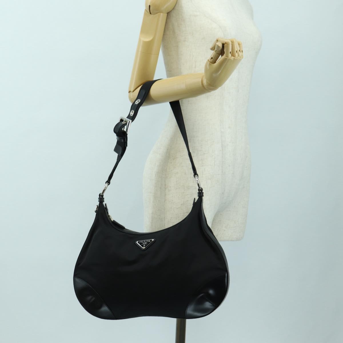 PRADA Shoulder Bag Nylon Black Silver Auth 179432SAV