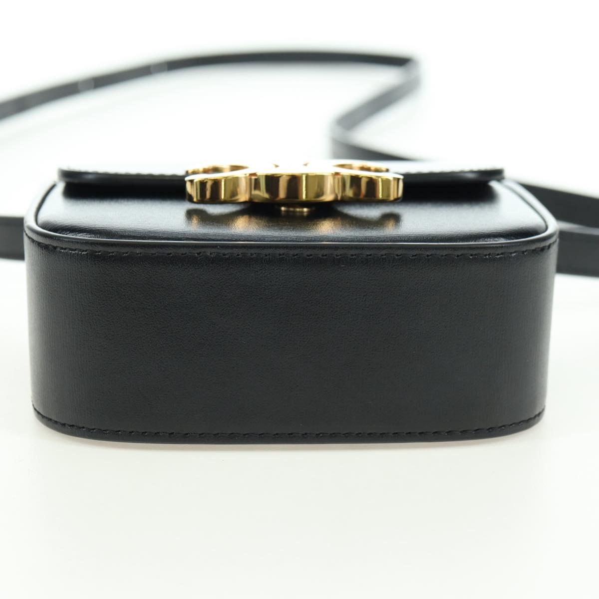 CELINE Triomphe Shoulder Bag Leather Black Gold Auth 179440SAM