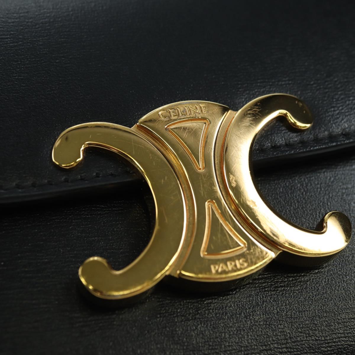 CELINE Triomphe Shoulder Bag Leather Black Gold Auth 179440SAM