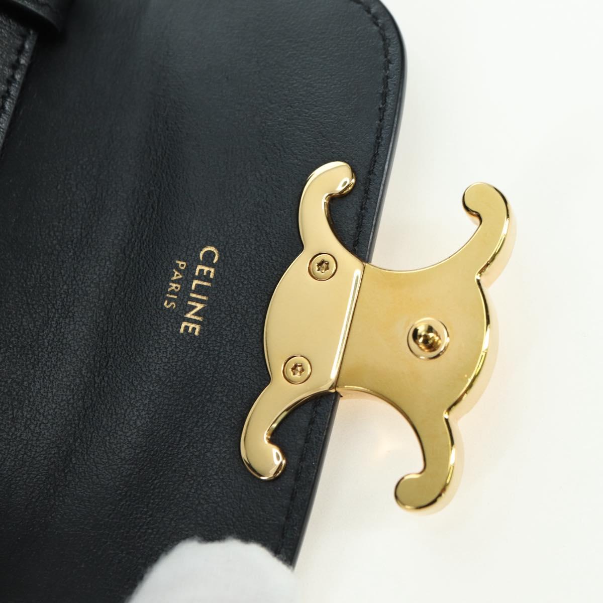 CELINE Triomphe Shoulder Bag Leather Black Gold Auth 179440SAM