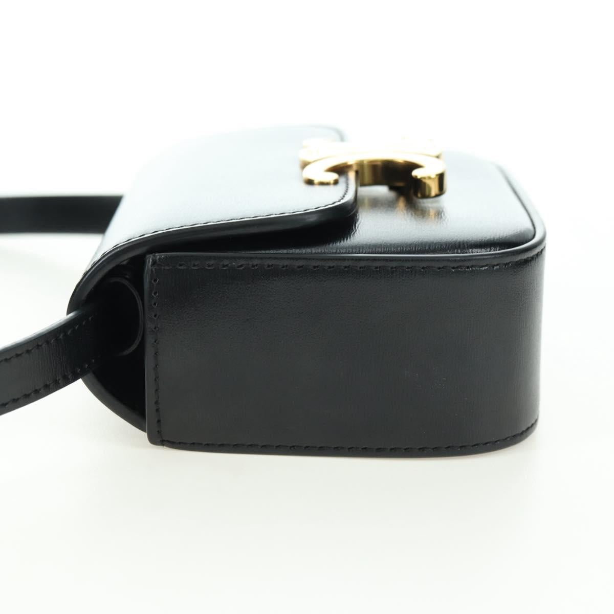 CELINE Triomphe Shoulder Bag Leather Black Gold Auth 179440SAM