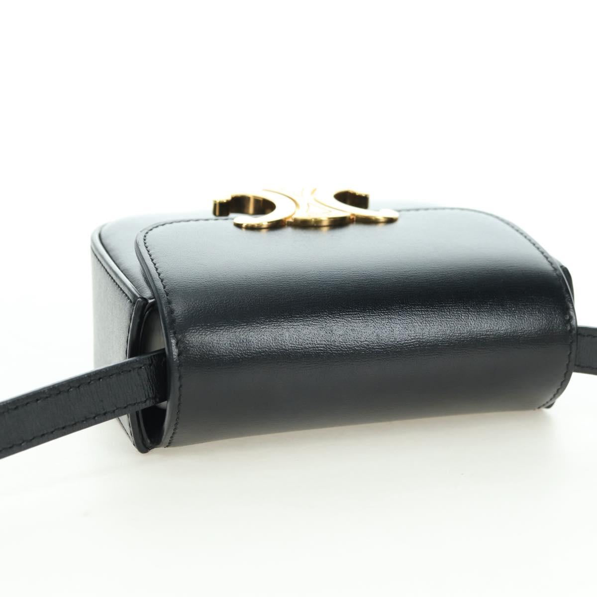 CELINE Triomphe Shoulder Bag Leather Black Gold Auth 179440SAM