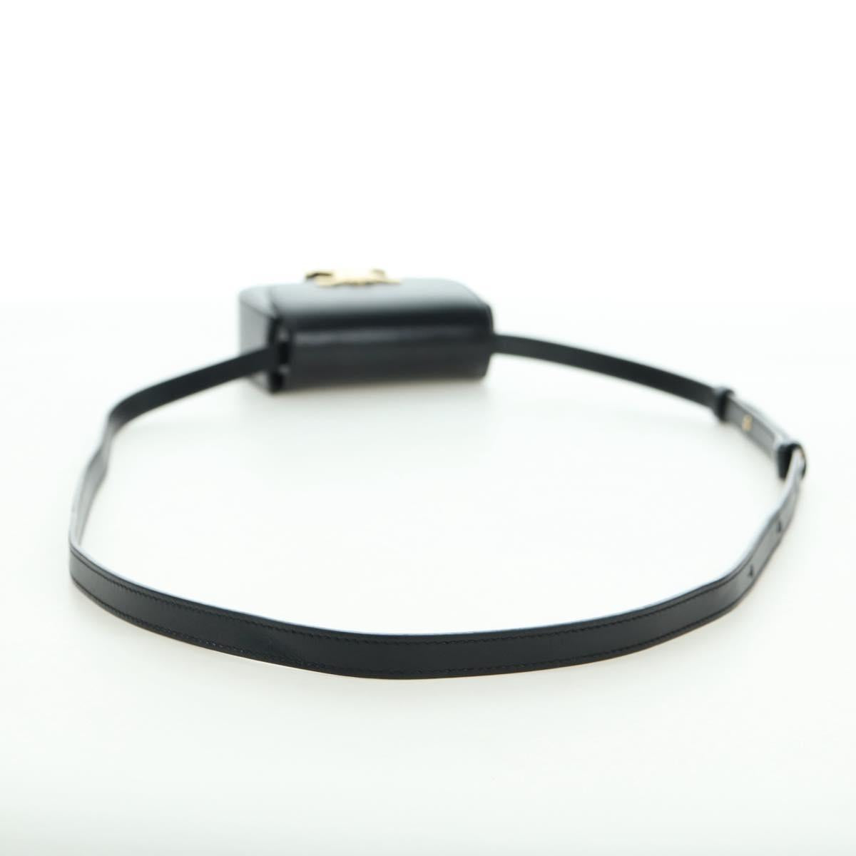 CELINE Triomphe Shoulder Bag Leather Black Gold Auth 179440SAM