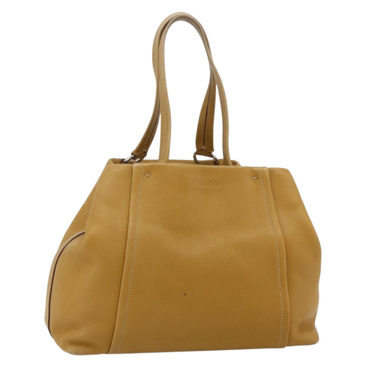 PRADA Tote Bag Leather Brown Silver Auth 179442A