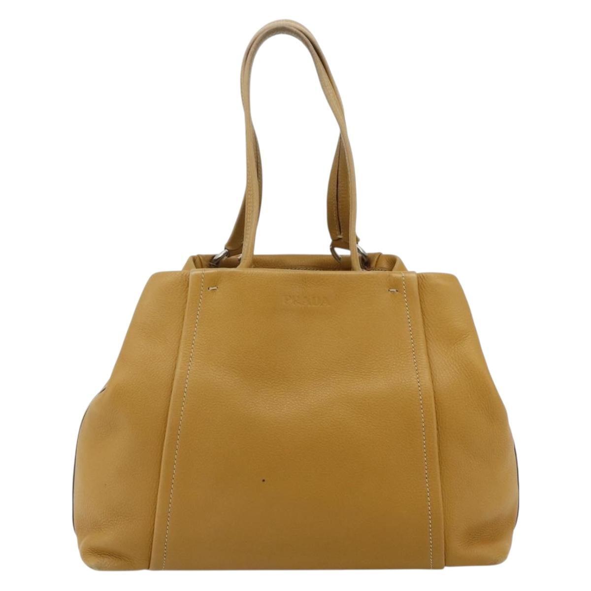 PRADA Tote Bag Leather Brown Silver Auth 179442A