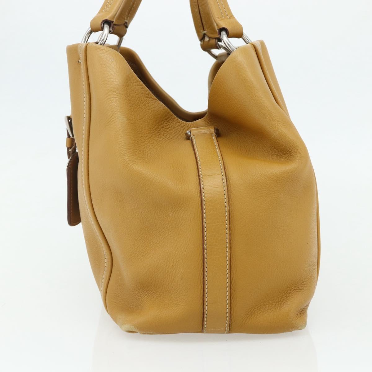 PRADA Tote Bag Leather Brown Silver Auth 179442A