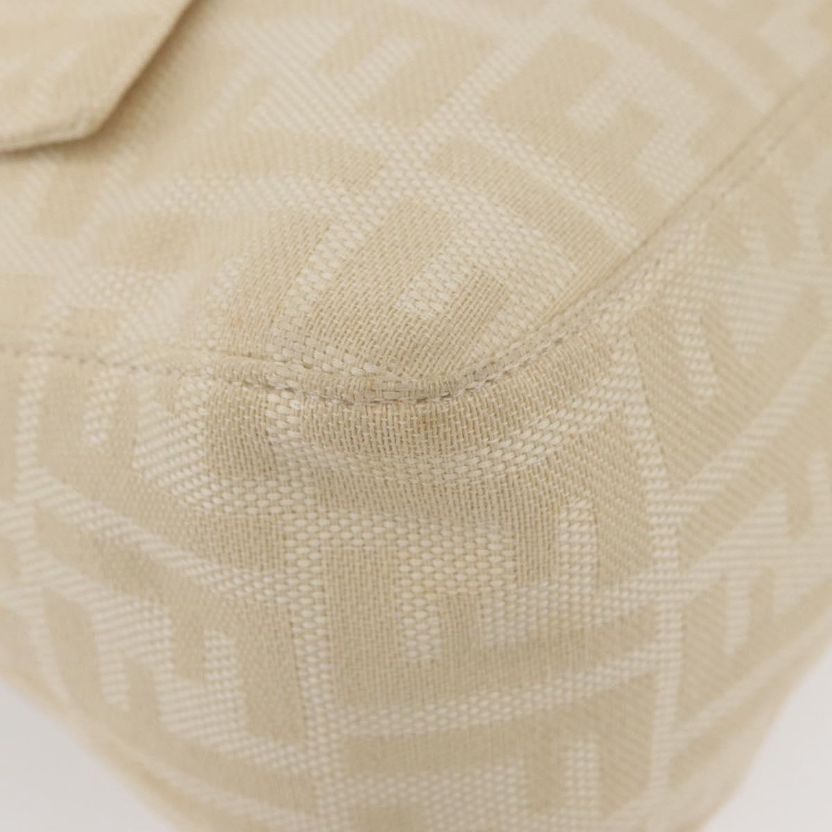 FENDI Zucca Canvas Mamma Baguette Shoulder Bag Beige Silver Auth 179443V