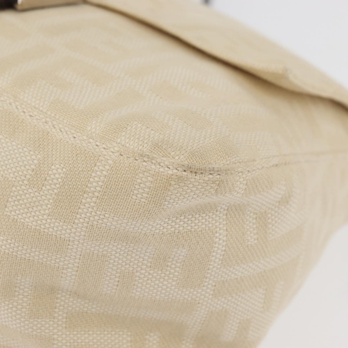FENDI Zucca Canvas Mamma Baguette Shoulder Bag Beige Silver Auth 179443V