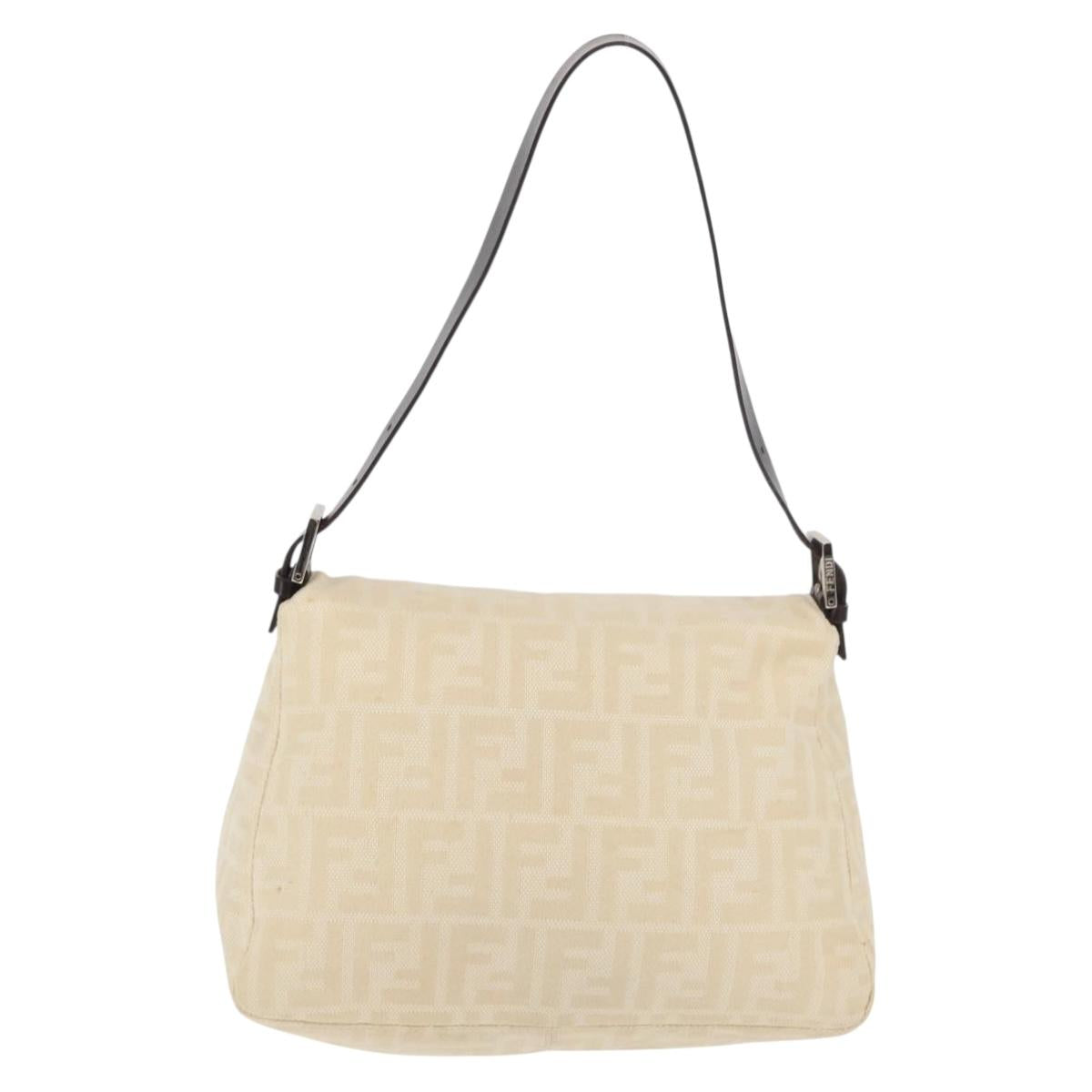 FENDI Zucca Canvas Mamma Baguette Shoulder Bag Beige Silver Auth 179443V