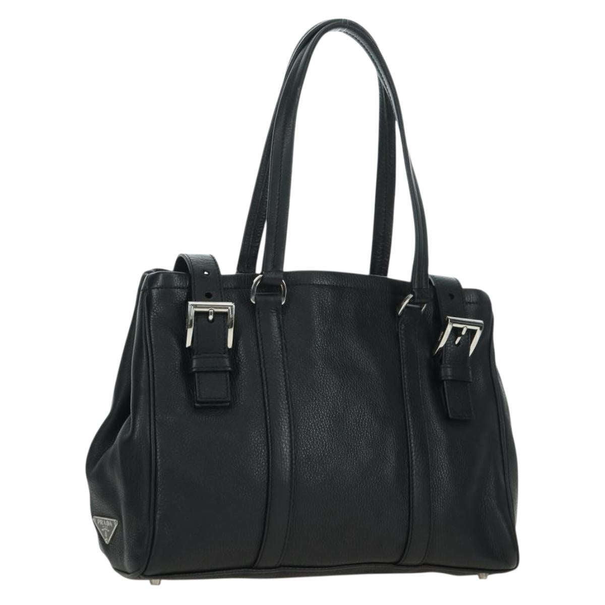 PRADA Tote Bag Leather Black Silver Auth 179445V