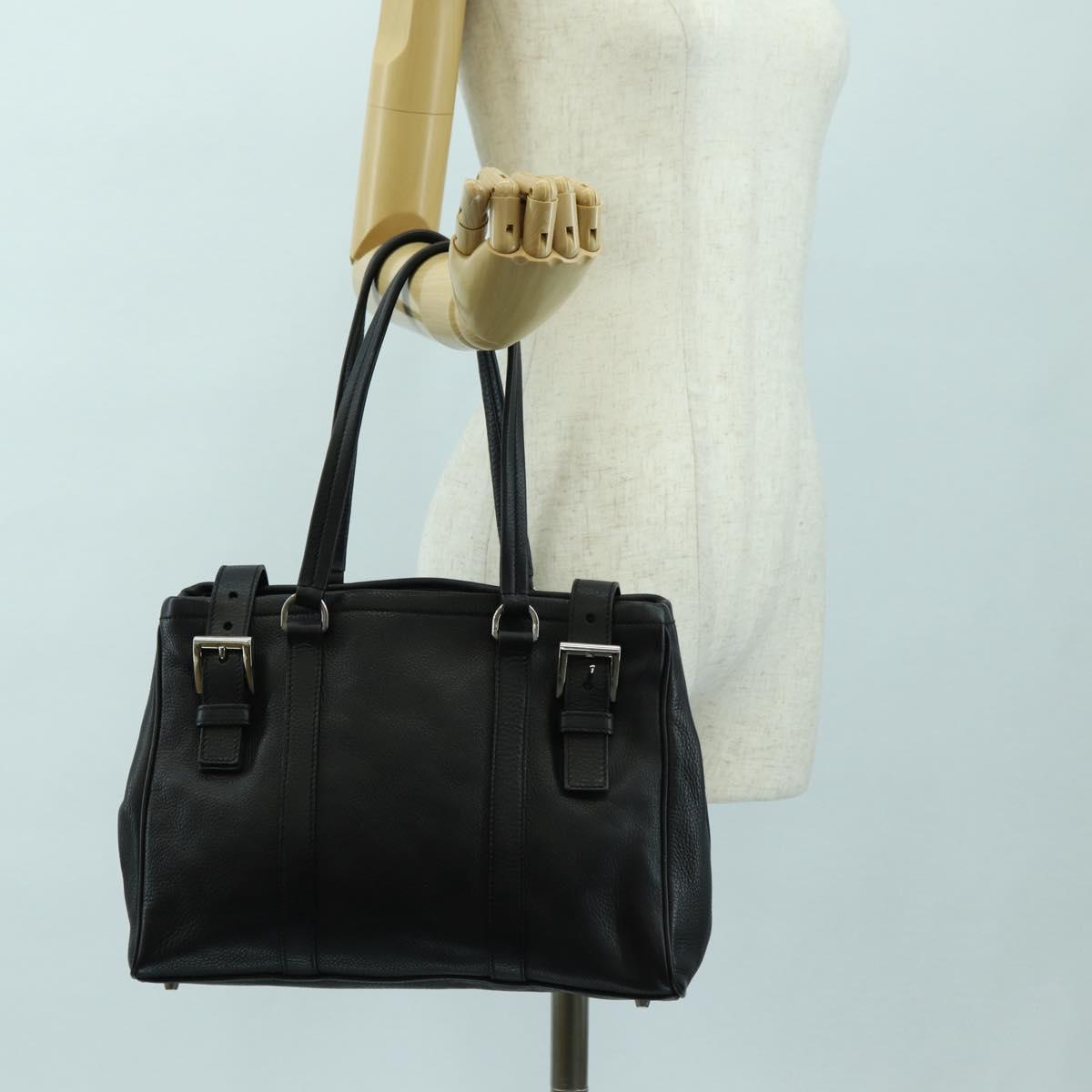 PRADA Tote Bag Leather Black Silver Auth 179445V