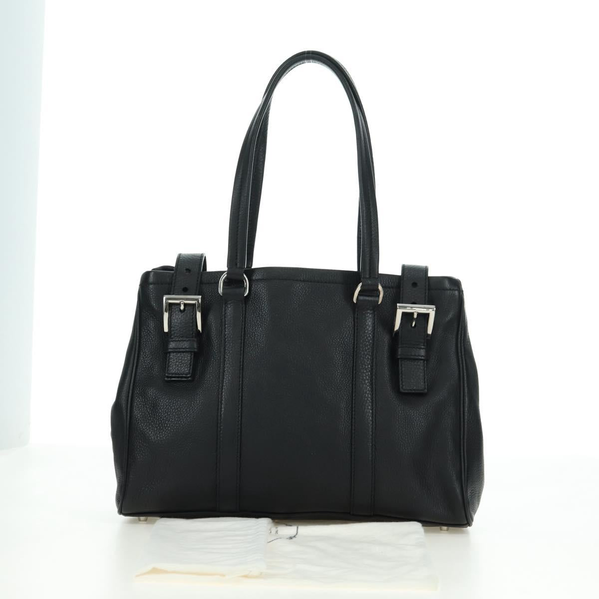 PRADA Tote Bag Leather Black Silver Auth 179445V