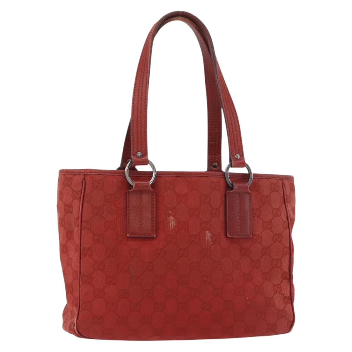 GUCCI GG Canvas Tote Bag Silver Red 113019 Auth 179457