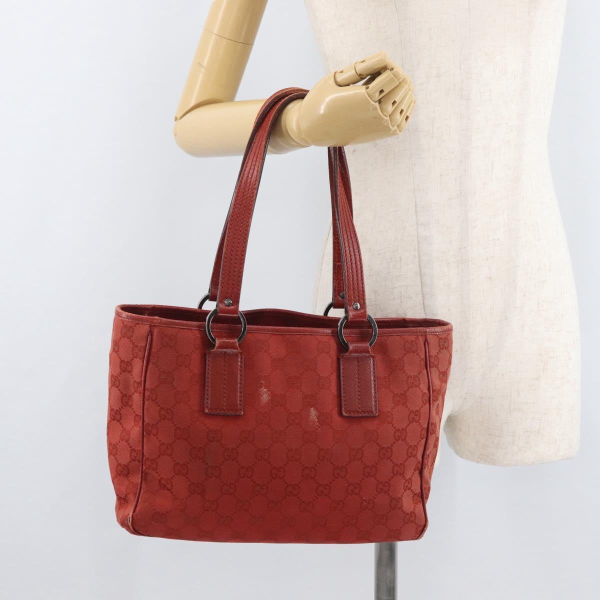 GUCCI GG Canvas Tote Bag Silver Red 113019 Auth 179457