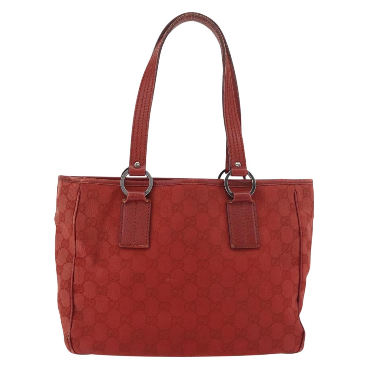 GUCCI GG Canvas Tote Bag Silver Red 113019 Auth 179457