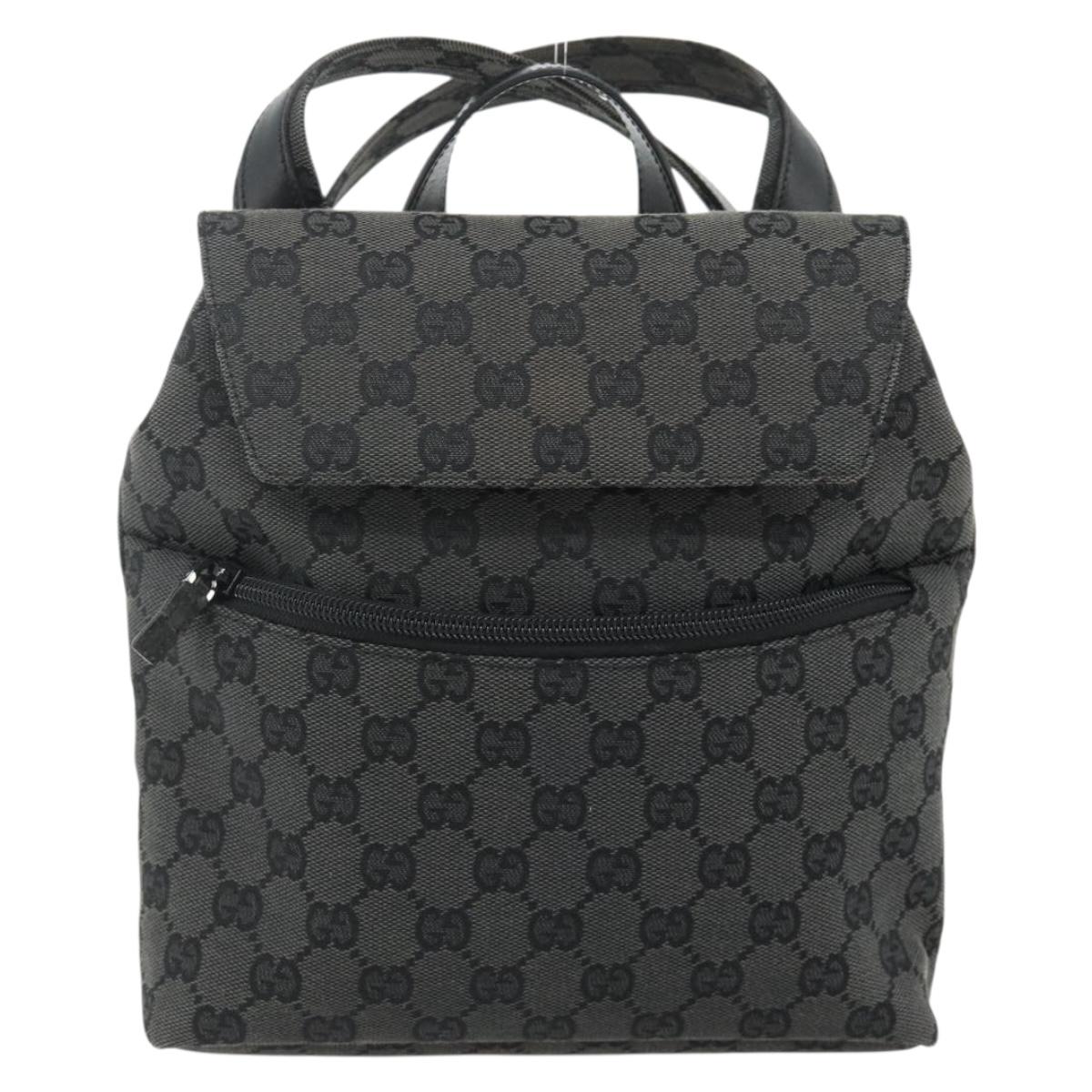 GUCCI GG Canvas Backpack Black Silver 003 0242 Auth 179459