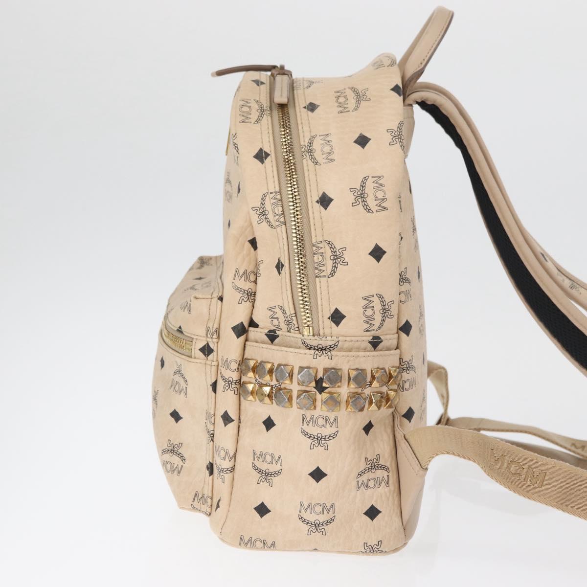 MCM Vicetos Logogram Backpack PVC Leather Ivory Gold Auth 179462