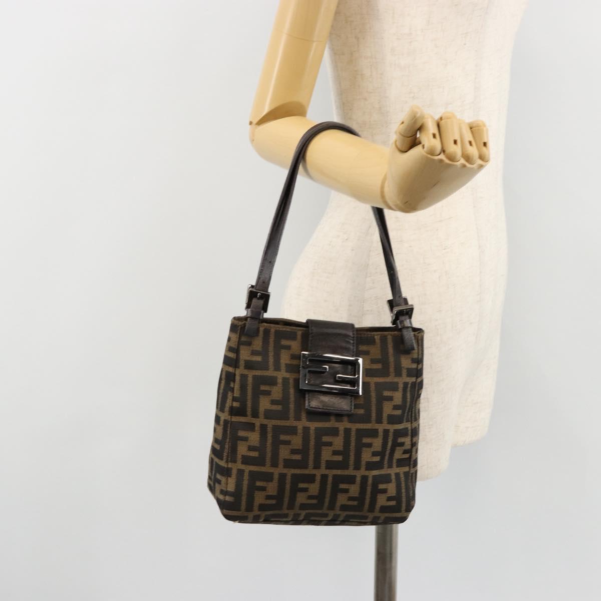 FENDI Zucca Canvas Mamma Baguette Hand Bag Black Brown Auth 179468A