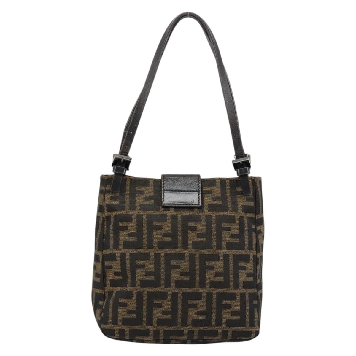 FENDI Zucca Canvas Mamma Baguette Hand Bag Black Brown Auth 179468A