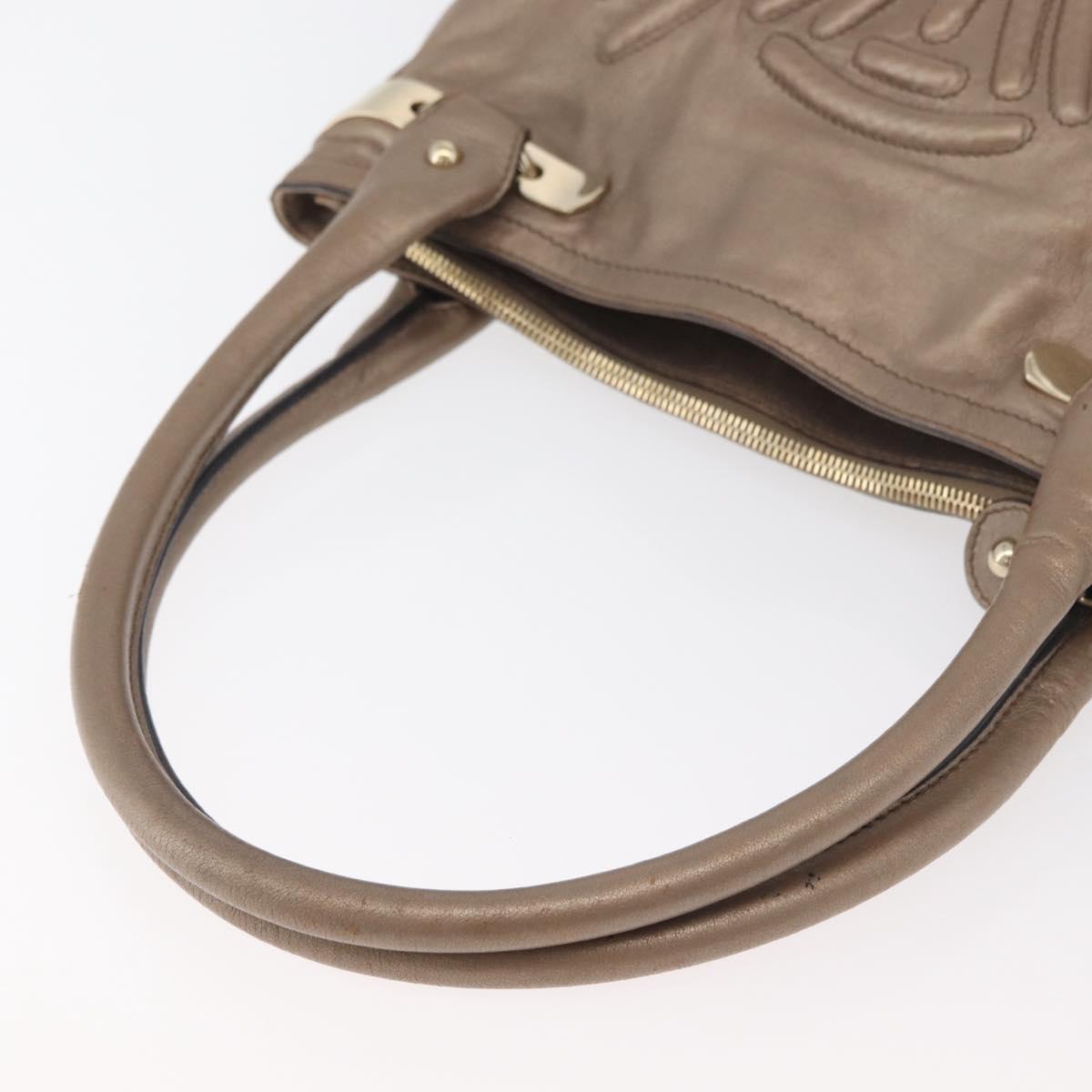 CELINE Shoulder Bag Leather Beige Gold Auth 179469