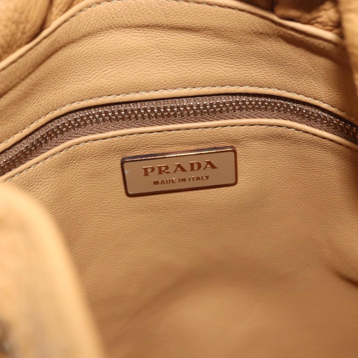 PRADA Chain Shoulder Bag Leather Beige Gold Auth 179470A